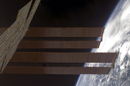 March 22, 2009 - International Space Station's solar array panels and Earth's horizon Poster Print - Item # VARPSTSTK202548S
