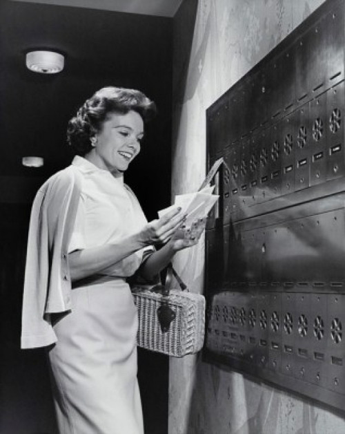 Side profile of a young woman collecting mail from a mailbox Poster Print - Item # VARSAL25523911