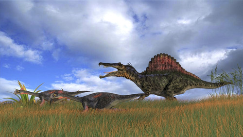 Spinosaurus chasing two Gigantoraptors Poster Print - Item # VARPSTKVA600218P