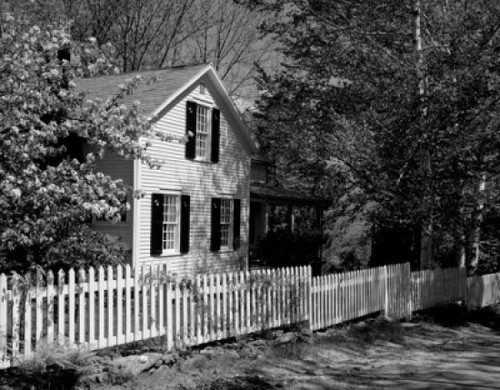 Picket fence in front of a house Poster Print
