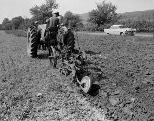USA  Vermont  Springfield  Tractor with plow at field Poster Print - Item # VARSAL255416650
