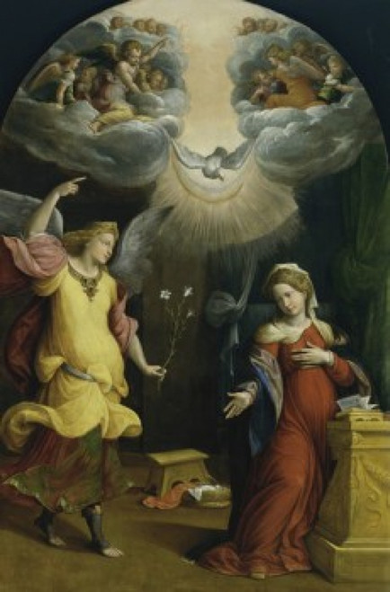 The Annunciation   1550    Benvenuto Tisi di Garofalo   Tempera on Wood Panel   Pinacoteca di Brera  Milan Poster Print - Item # VARSAL263510