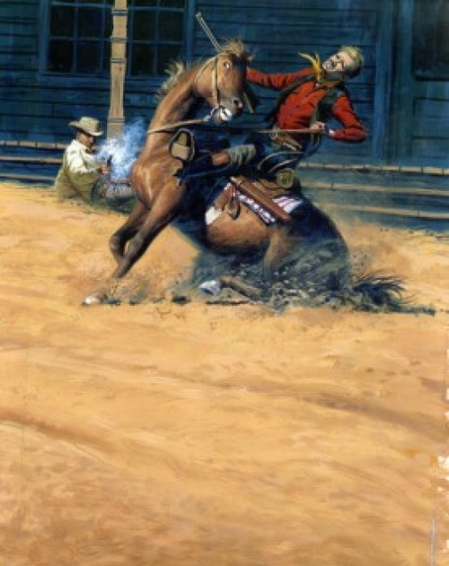 Cowboy shooting enemy on horseback Poster Print - Item # VARSAL902136893