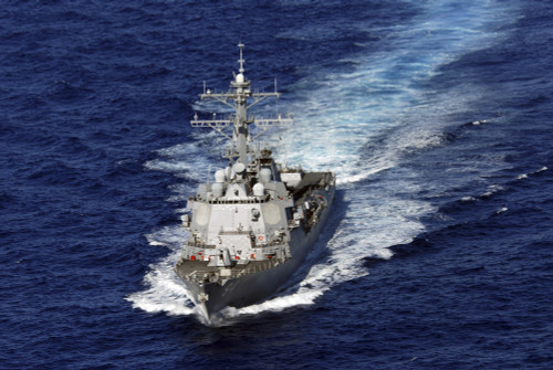 April 23, 2011 - The guided missile destroyer USS Nitze maneuvers into position for a photo exercise during Unitas 52 Atlantic phase under way in the Atlantic Ocean. Poster Print - Item # VARPSTSTK104986M