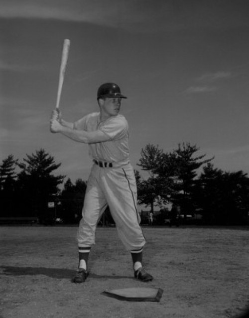 Baseball player holding bat and waiting for ball Poster Print
