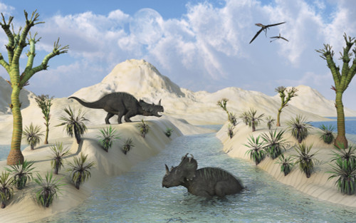 A pair of Centrosaurus dinosaurs relaxing in a Cretaceous landscape Poster Print - Item # VARPSTMAS600004P