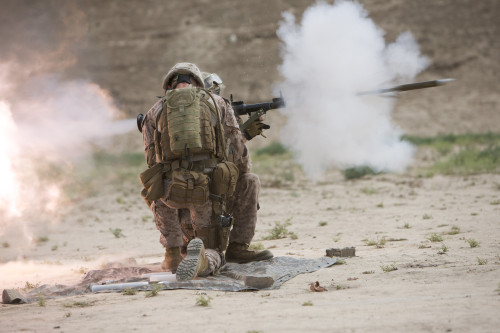 U.S. Marines fire a high-explosive fragmentation round from the RPG-7 rocket-propelled grenade launcher in a wadi near Kunduz, Afghanistan Poster Print - Item # VARPSTTMO100303M
