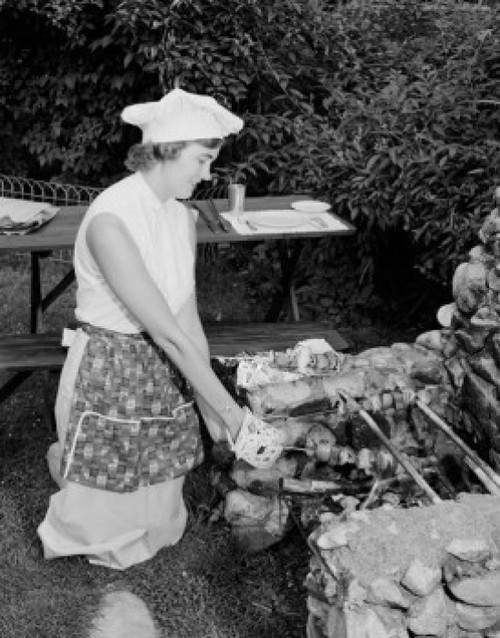 Mid-adult woman cooking on outdoor grill Poster Print - Item # VARSAL255423311