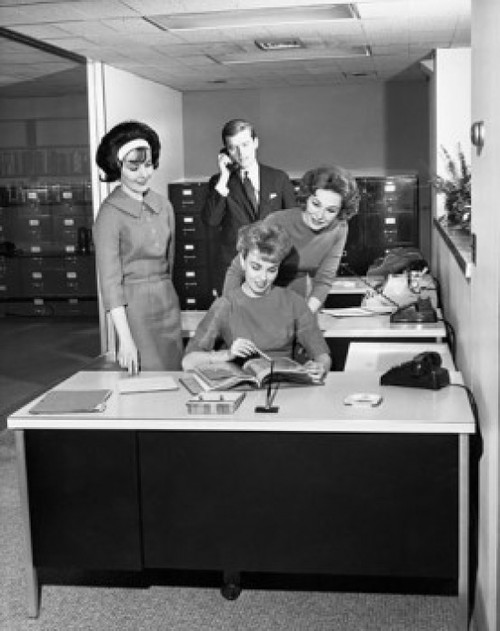 Three businesswomen with a businessman in an office Poster Print - Item # VARSAL25543612B