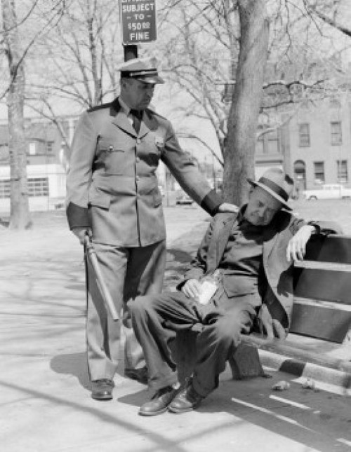Policeman and drunk man on bench Poster Print - Item # VARSAL255421938