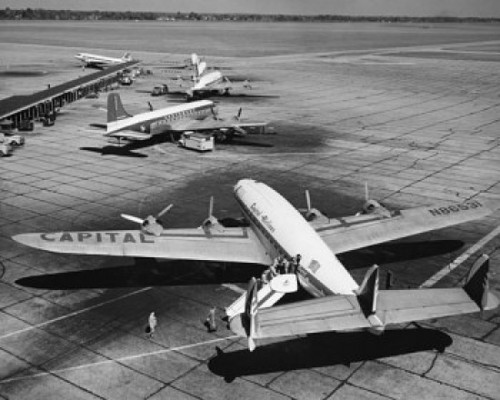 High angle view of airplanes at an airport  Willow Run Airport  Michigan  USA Poster Print - Item # VARSAL2553557