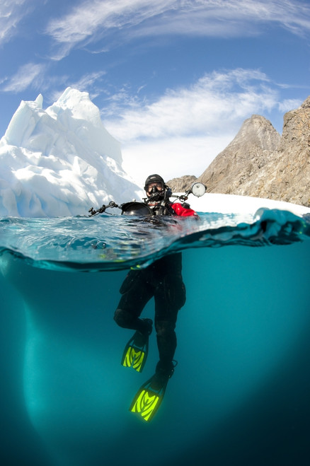 Diver in front of an iceberg, Astrolabe Island, Antarctic Peninsula, Antarctica Poster Print - Item # VARPSTSJN400595U