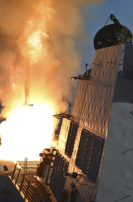 March 19, 2013 - The guided-missile destroyer USS Michael Murphy fires an RIM-66M SM-2 missile from the aft vertical launch system while underway in the Pacific Ocean. Poster Print - Item # VARPSTSTK106953M