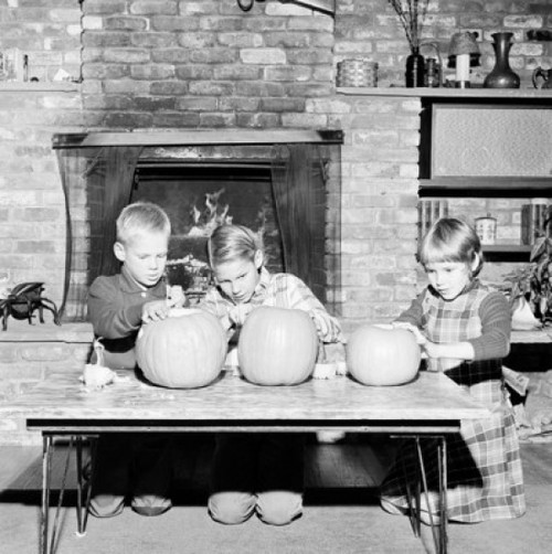 Girl and two boys preparing Jack O' Lantern for Halloween Poster Print - Item # VARSAL255418590