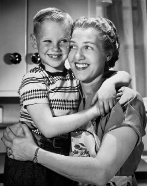 Mother hugging son Poster Print