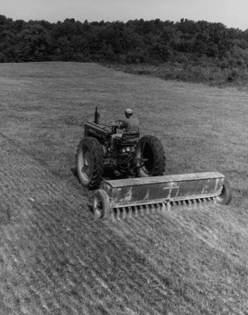 Farmer fertilizing the crop with a tractor Poster Print