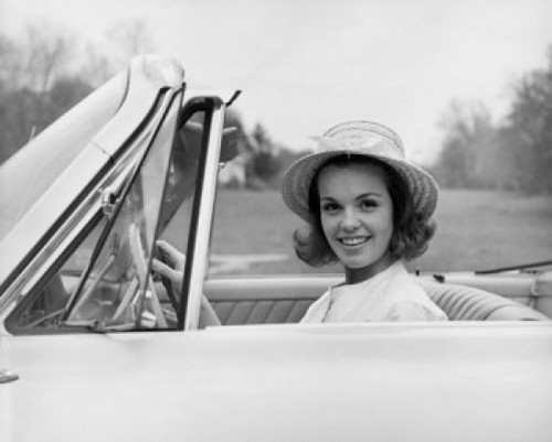 Portrait of young woman sitting in car  smiling Poster Print - Item # VARSAL2557886