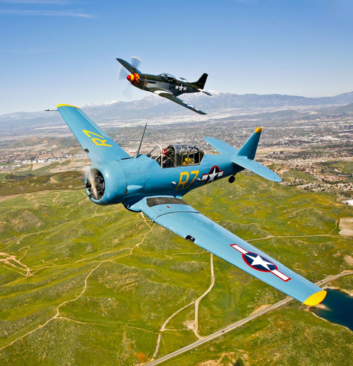 A North American T-6 Texan and a P-51D Mustang in flight over Chino, California Poster Print - Item # VARPSTSGR100156M