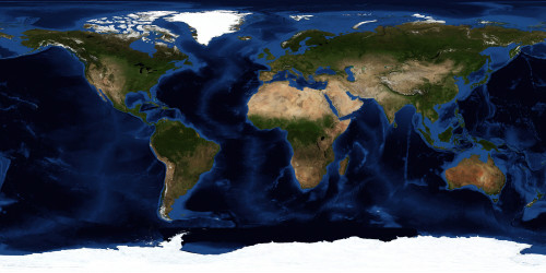 Topographic & bathymetric shading of full earth. Poster Print