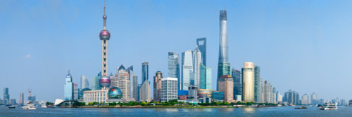 Skylines at the waterfront, Oriental Pearl Tower, The Bund, Pudong, Huangpu River, Shanghai, China Poster Print - Item # VARPPI168299
