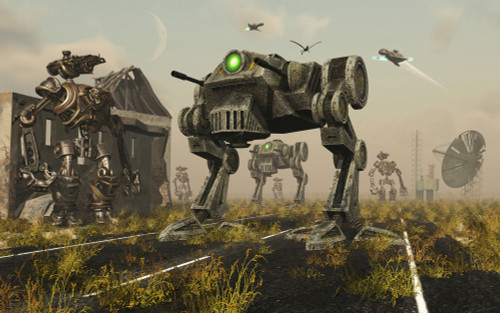 A 3D conceptual image where man uses machines on the battlefield Poster Print - Item # VARPSTMAS100007M