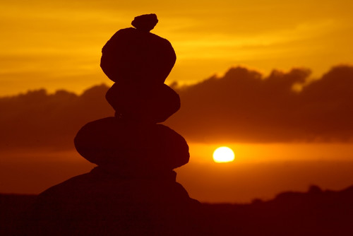 Hawaii, Lanai, Garden Of The Gods, Pile Of Rocks Silhouetted By Dramatic Sunset. PosterPrint - Item # VARDPI1980610