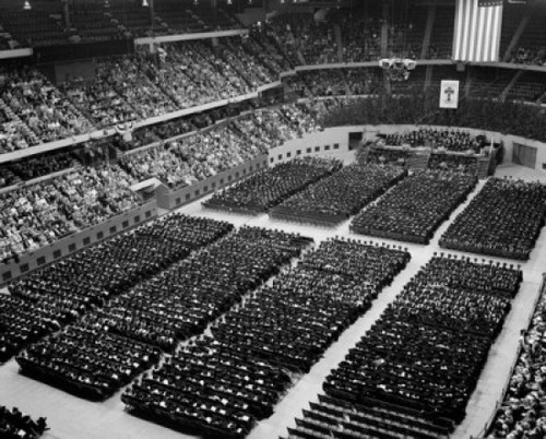 High angle view of college students in a graduation ceremony  Boston University  Boston Garden  Massachusetts  USA Poster Print - Item # VARSAL25515736