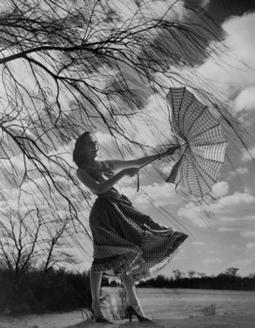 Woman holding umbrella in strong wind Poster Print - Item # VARSAL255422835
