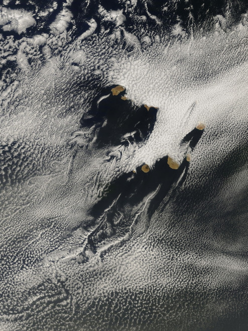 May 16, 2007 - Ship-wave-shaped wave clouds and cloud vortices induced by the Cape Verde Islands Poster Print - Item # VARPSTSTK201470S