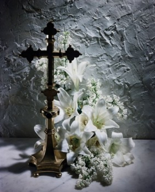 Easter Lily flowers near a crucifix Poster Print - Item # VARSAL49113525