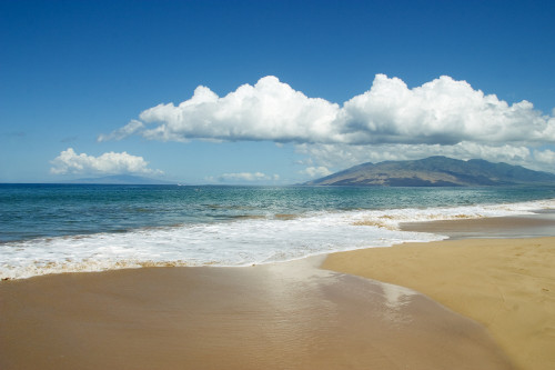 Hawaii, Maui, Kihei, Ocean And Sand, West Maui Mountains In The Distance. PosterPrint - Item # VARDPI1991702