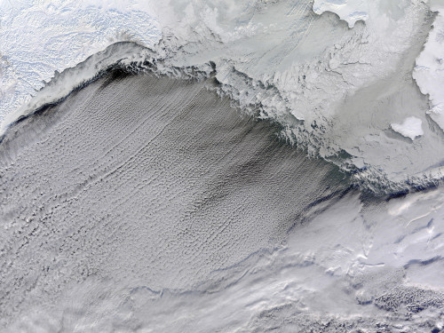 January 16, 2010 - Sea ice and cloud streets in the Bering Sea. Poster Print