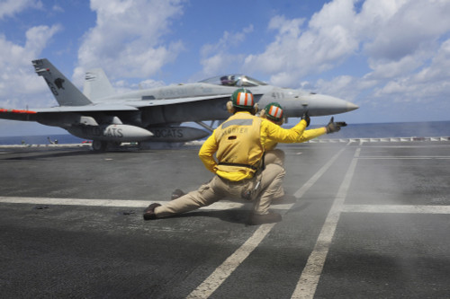 Shooters give the signal to launch an F/A-18C Hornet Poster Print - Item # VARPSTSTK105900M