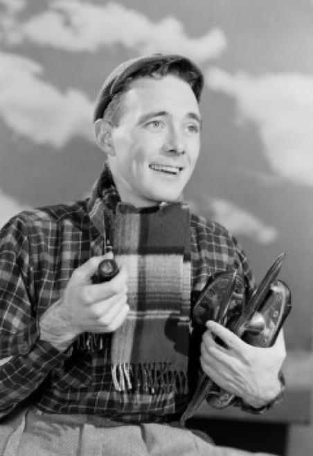 Man carrying ice skates and smoking pipe Poster Print - Item # VARSAL255422992B