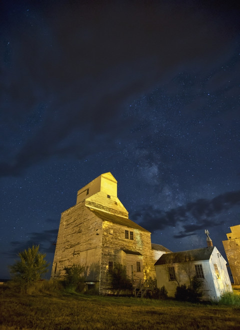 Milky Way Above An Old Grain Elevator;Val Marie Saskatchewan Canada PosterPrint