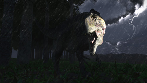 Acrocanthosaurus in North America in the early Cretaceous on a stormy night Poster Print - Item # VARPSTADR600001P