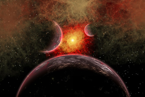 This image is part of a series that illustrates the death of a star and its system of planets as it blows itself apart becoming a supernova. Poster Print - Item # VARPSTMAS100112S