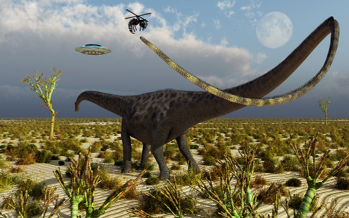Insectoid drones busy collecting DNA samples from a Diplodocus sauropod dinosaur during Earth's Jurassic Era Poster Print - Item # VARPSTMAS100484P