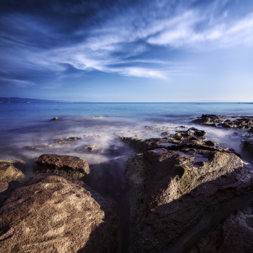Rocky shore and tranquil sea, Portoscuso, Sardinia, Italy Poster Print - Item # VARPSTEVK200088S