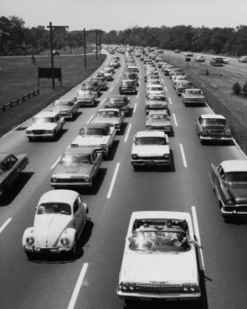 High angle view of cars moving in a row on a multiple lane highway Poster Print - Item # VARSAL25514760