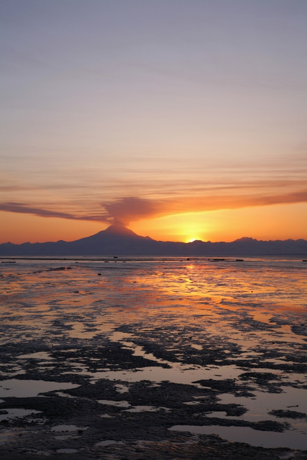 Ash Cloud Rises From Mt. Redoubt At Sunset During Low Tide Near Ninilchik, Alaska PosterPrint - Item # VARDPI2093540