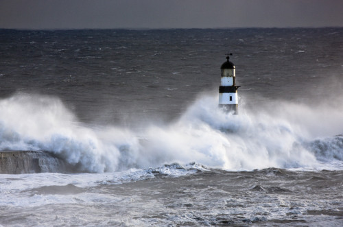 Seaham, Teesside, England; Waves Crashing On Lighthouse PosterPrint - Item # VARDPI1852606