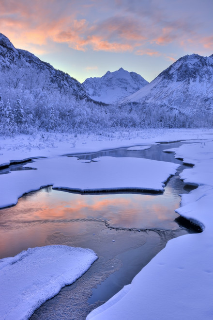 Colorful Sunrise Over A Stream At The Eagle River Nature Center In Chugach State Park, Southcentral Alaska, Winter, Hdr PosterPrint - Item # VARDPI2173842