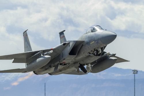 A U.S. Air Force F-15C Eagle taking off from Nellis Air Force Base, Nevada Poster Print - Item # VARPSTRDG100035M