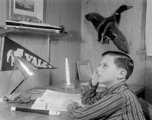 Boy sitting at desk daydreaming Poster Print - Item # VARSAL255419285