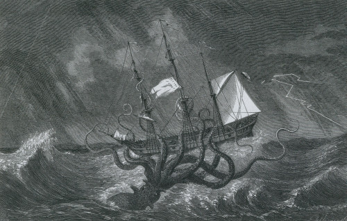 Giant Squid Attacking Ship, 1700 Poster Print by Science Source - Item # VARSCIBY0474