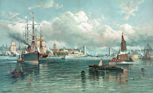 New York Harbor and Brooklyn Bridge, 1887 Poster Print by Science Source