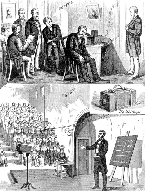 Bell and Watson Demonstrate Telephone, 1877 Poster Print by Science Source - Item # VARSCIBZ5727