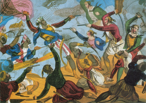 Ottoman Corsairs Attacking Greek Corsairs, 1800 Poster Print by Science Source