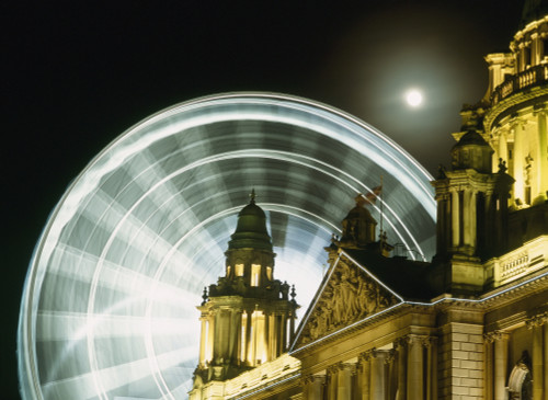 Moon Rising Behind Big Wheel And Belfast City Hall PosterPrint - Item # VARDPI1893391